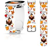 Fall Thanksgiving Turkey Watch Band Compatible with Fitbit Versa 4 /Versa 3 /Sense 2 /Sense , Silicone Xmas Snowman Santa Holiday Theme Replacement Smartwatch Wristband strap for Women Men Girl (Fall