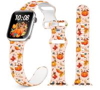 Fall Thanksgiving Watch Band for Apple Watch, Silicone Holiday Printed Replacement for iWatch Series 1 2 3 4 5 6 7 8 9 10 11 Ultra 38mm 40mm 41mm 42mm 44mm 45mm 46mm 49mm, Leaves Pumpkin Turkey gift