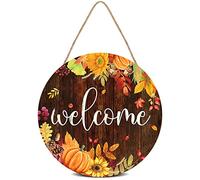 Fall Thanksgiving Welcome Door Sign Autumn Harvest Front Door Porch Decor Fall Wooden Hanging Decor for Rustic Farmhouse Welcome Home Wood Sign Thanksgiving Autumn Decorations