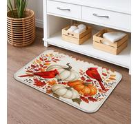 Fall Themed Cardinal Design Bath Mat, Autumn Leaves Cozy Decorative Non Slip Shower Mat, Plush Flannel Washable Bath Rugs for Bathroom Toilet Restroom 20x32 Inch
