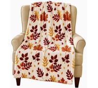 Fall Throw Blanket: Colorful Autumn Leaves, Burgundy Red Burnt Orange Yellow Print on Soft Fleece for Sofa Bed Couch Chair or Dorm