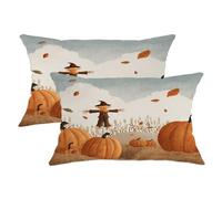 Fall Throw Pillow Covers Set of 2, Pumpkin Scarecrow Decorative Cushion Cases, Autumn Farmhouse Decor for Home Sofa Bed Couch 20x12 Inch