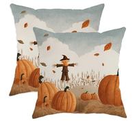 Fall Throw Pillow Covers Set of 2, Pumpkin Scarecrow Decorative Cushion Cases, Autumn Farmhouse Decor for Home Sofa Bed Couch 20x20 Inch