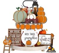 Fall Tiered Tray Decor Set Vintage Thanksgiving Hello Fall Wooden Signs