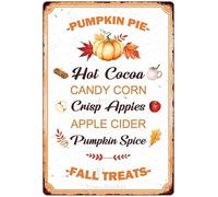 Fall Treats Vintage Tin Sign Autumn Themed Decorations Pumpkin Pie Hot Cocoa Candy Corn Crisp Apples Apple Cider Pumpkin Spice Funny Painting Signs Home Kitchen Cafe Bar Wall Decor 8x12 Inch