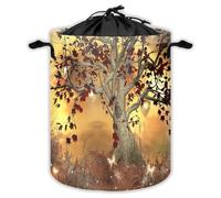 Fall Tree Laundry Hampers With Drawstring Autumn Tree Laundry Baskets For Bathroom Fairy Tale Rustic Portable Clothes Storage Organizer Basket Moonlight Butterfly W 44 L 44 Cm