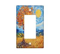 Fall Tree Oil Painting Switch Cover Wall Plate 1 Gang Single Rocker, Autumn Nature Landscape Electrical Faceplate for Bedroom Bathroom Decor, Wheat Fun Standard Size Switchplate