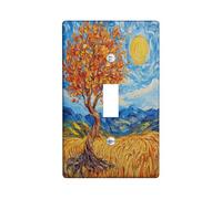 Fall Tree Oil Painting Switch Cover Wall Plate 1 Gang Single Toggle, Autumn Nature Landscape Electrical Faceplate for Bedroom Bathroom Decor, Wheat Fun Standard Size Switchplate
