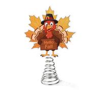 Fall Tree Topper, Metal Thanksgiving Tree Topper Fall Turkey Miniature Ornaments Autumn Maple Leaf Decorations for Farmhouse Halloween Christmas Harvest Party Supplies