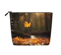 Fall Trees Autumn Print Cosmetic Bag for Women,Faux Linen Makeup Bag Large Capacity,Perfect for Travel Daily Use