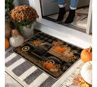 Fall Truck Doormat, Black Checkered Door Mat for Outdoor & Indoor Entry Farmhouse Decor, Rubber Waterproof Non-Slip Dirt Resistant Mats, Easy Clean 29x17 Inch