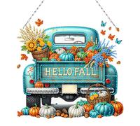 Fall Truck Theme 2D/Flat DIY Hanging Diamond Art Ornament Kit, Hanging Diamond Art Painting, Special Shaped Crystal Gem Craft Diamond Painting Pendant Kit, Home Garden Wall Hanging Ornament