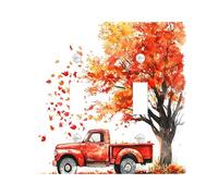 Fall Trucks Tree Decorative Light Switch Cover Plate 2 Gang Double Toggle, Autumn Maple Leaves Electrical Faceplate for Kitchen Bathroom, Country Switchcover Decor