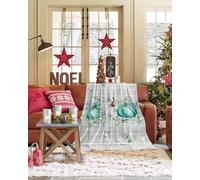 Fall Turquoise Pumpkins Throw Blanket Thanksgiving Eucalyptus Leaves Vintage Flannel Fleece Blanket, Lightweight Blanket for Women Adult Girl - Microfiber Nap Blanket for Couch, Bed, Sofa 80" x 60"