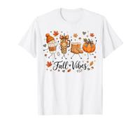 Fall Vibes Doodles Autumn Leaves Pumpkin Bow Coffee Mama T-Shirt