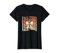 Fall Vibes Retro Floral Bow Autumn Season Gift Value Graphic T-Shirt, Women, Black, L
