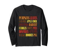 Fall Vibes Word Art Cozy Autumn Leaves Pumpkins Cider Tee Long Sleeve T-Shirt