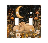 Fall Vintage Bunny Decorative Switch Cover Plate 2 Gang Double Toggle, Autumn Garden Electrical Faceplate for Bedroom Bathroom Decor, Aesthetic Scenic Standard Size Switchplate