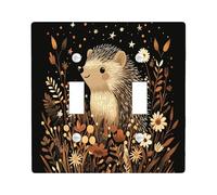 Fall Vintage Hedgehog Decorative Switch Cover Plate 2 Gang Double Toggle, Autumn Wildflowers Electrical Faceplate for Bedroom Bathroom Decor, Aesthetic Scenic Standard Size Switchplate