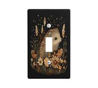 Fall Vintage Hedgehog Switch Cover Wall Plate 1 Gang Single Toggle, Autumn Wildflowers Electrical Faceplate for Bedroom Bathroom Decor, Aesthetic Scenic Standard Size Switchplate