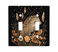 Fall Vintage Hedgehog Switch Cover Wall Plate 2 Gang Double Toggle, Autumn Wildflowers Electrical Faceplate for Bedroom Bathroom Decor, Aesthetic Scenic Standard Size Switchplate