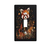 Fall Vintage Red Panda Decorative Switch Cover Plate 1 Gang Single Toggle, Autumn Wildflowers Electrical Faceplate for Bedroom Bathroom Decor, Aesthetic Scenic Standard Size Switchplate