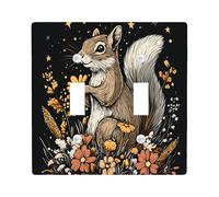 Fall Vintage Squirrel Decorative Switch Cover Plate 2 Gang Double Toggle, Autumn Wildflowers Electrical Faceplate for Bedroom Bathroom Decor, Aesthetic Scenic Standard Size Switchplate