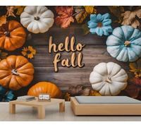 Fall Wallpaper Autumn Pumpkin Rustic Office Wallpaper Dark Brown Wood Grain Texture Wall Mural Country Maple Leaves Flowers Kids Wall Paper for Bedroom Living Room Mural Decor 150X105cm