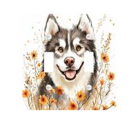 Fall Watercolor Alaskan Malamute Dog Decorative Switch Cover Plate 2 Gang Double Toggle, Autumn Floral Pet Electrical Faceplate for Bedroom Bathroom Decor, Puppy Standard Size Switchplate