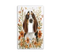 Fall Watercolor Basset Hound Dog Decorative Switch Cover 1 Gang Single Toggle, Autumn Floral Pet Switchcover Wall Plate, Puppy Electrical Faceplate for Bedroom Living Room Decor
