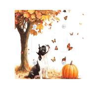 Fall Watercolor Boston Terrier Dog Decorative Switch Cover 2 Gang Double Toggle, Autumn Maple Pet Switchcover Wall Plate, Puppy Electrical Faceplate for Bedroom Living Room Decor