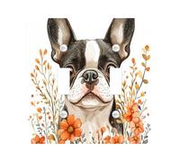 Fall Watercolor Boston Terrier Dog Decorative Switch Cover Plate 2 Gang Double Toggle, Autumn Floral Pet Electrical Faceplate for Bedroom Bathroom Decor, Puppy Standard Size Switchplate