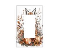 Fall Watercolor Fox Decorative Switch Cover Plate 1 Gang Single Rocker, Autumn Wildflower Pumpkin Electrical Faceplate for Bedroom Bathroom Decor, Animal Standard Size Switchplate