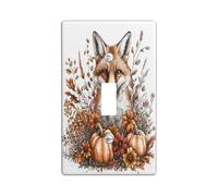 Fall Watercolor Fox Decorative Switch Cover Plate 1 Gang Single Toggle, Autumn Wildflower Pumpkin Electrical Faceplate for Bedroom Bathroom Decor, Animal Standard Size Switchplate