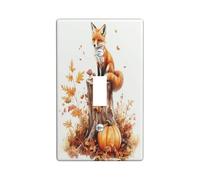 Fall Watercolor Fox Decorative Switch Cover Plate 1 Gang Single Toggle, Autumn Wood Maple Leaf Electrical Faceplate for Bedroom Bathroom Decor, Fun Animal Standard Size Switchplate