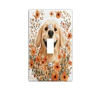 Fall Watercolor Golden Retriever Dog Decorative Switch Cover 1 Gang Single Toggle, Autumn Floral Pet Switchcover Wall Plate, Puppy Electrical Faceplate for Bedroom Living Room Decor