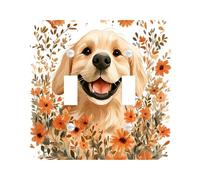 Fall Watercolor Golden Retriever Dog Decorative Switch Cover 2 Gang Double Toggle, Autumn Floral Pet Switchcover Wall Plate, Puppy Electrical Faceplate for Bedroom Living Room Decor