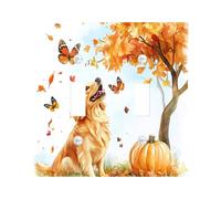 Fall Watercolor Golden Retriever Dog Switch Cover Wall Plate 2 Gang Double Toggle, Autumn Maple Pet Electrical Faceplate for Bedroom Bathroom Decor, Puppy Standard Size Switchplate