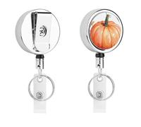 Fall Watercolor Pumpkins Badge Reel Compact and Lightweight Metal Badges Clip Retractable Decorative ID Badge Holder with Clip & Key Ring Ideal for Nurses Teachers Office Use