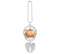 Fall Watercolor Pumpkins Hanging Car Charm with Angel Wings Metal Rear View Mirror Pendant Car Interior Decorative Accessories Decor Ornament Memorial Gifts for Women Men