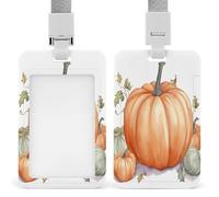 Fall Watercolor Pumpkins ID Badge Holder Waterproof Card Protector Push-Pull Slot Work ID Card Holder with Lanyard Personalized Detachable Card Holders for Office Corporate Use