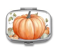 Fall Watercolor Pumpkins Pill Box 2 Compartment - Small Metal Medicine Organizer Portable Pill Case for Purse Pocket Travel Vitamin Organizer for Men Women, BPA-Free