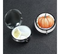 Fall Watercolor Pumpkins Pill Box 3 Compartment Waterproof Pill Container with Mirror Metal Medicine Box Organizer Portable Vitamin Case for Pocket & Purse Travel - Round
