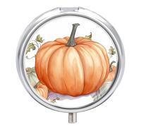 Fall Watercolor Pumpkins Pill Box Small Round Pill Case Portable Travel Pill Container Multi-Functional Moisture Proof Metal Medicine Pill Organizer Box for Vitamins Fish Oil