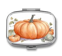Fall Watercolor Pumpkins Pill Organizer with 2 Compartments Metal Square Pill Case Small Pill Box Portable Medicine Box Slim Travel Pill Container Medicine Organizer for Daily Use