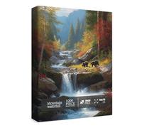 Fall Waterfall Landscape Puzzles for Adults 1000 Pieces, Challenging Forest Mountain Jigsaw Puzzle, Autumn Nature Plant Tree Bear Puzzle