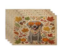 Fall Weimaraner Dog Placemats Set of 4, 12x18 Inch, Autumn Retro Paper Cut Craft 4Pcs Table Mats for Home Dinning, Maple Leaf Holiday Party Kitchen Decor