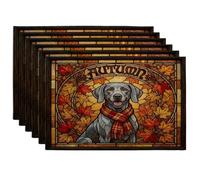 Fall Weimaraner Dog Placemats Set of 6, 12''x18'', Holiday Stained Glass 6Pcs Washable Table Mats for Home Dinning, Autumn Holiday Party Kitchen Decoration