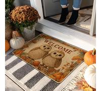 Fall Welcome Doormat, Brown Owl Door Mat for Indoor & Outdoor Entryway Autumn Decor, Rubber Waterproof Non-Slip Dust Absorbent Front Mats, Easy Clean 29x17 Inch