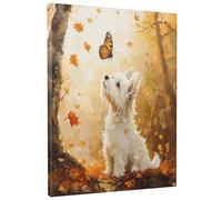 Fall Westie Dog Canvas Prints Wall Art 16 * 20 x1, Funny Autumn Forest Wall Art for Living Room Bathroom, Big Small Vertical Pet Decorative Bedroom Women Men